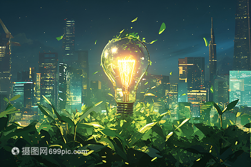 點(diǎn)亮未來 綠色能源燈泡插畫中的環(huán)?？萍贾? />
</span>
<span id=